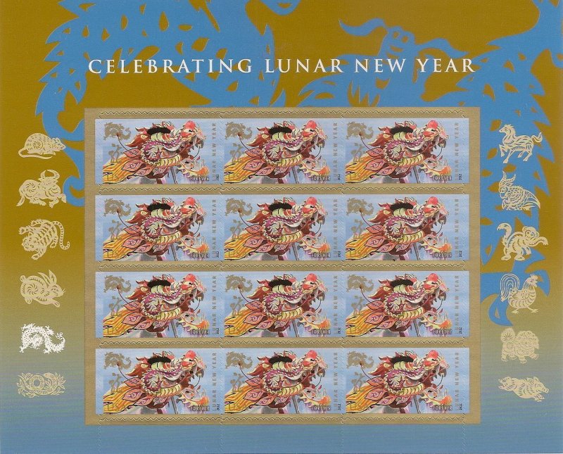 ​USA Sc#4623 Lunar New Year Dragon Forever Sheet of 12 MNH