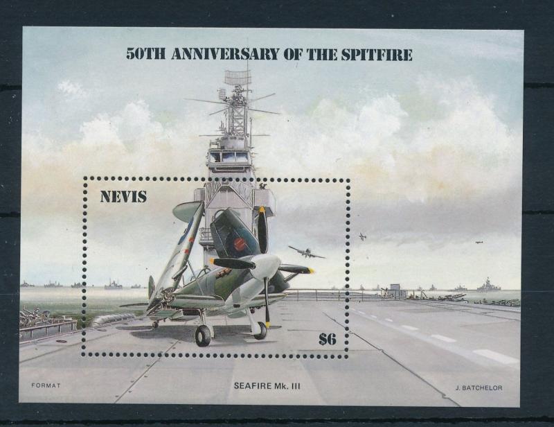 [15046] Nevis 1986 Aviation Spitfire Souvenir Sheet Block VF MNH