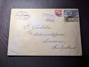 1927 Registered USA Airmail Cover New York NY to Lucerne Switzerland