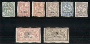 FRANCE OFFICES IN ZANZIBAR #39-46, 1/2a-5a, og, hinged, VF, Scott $133.25