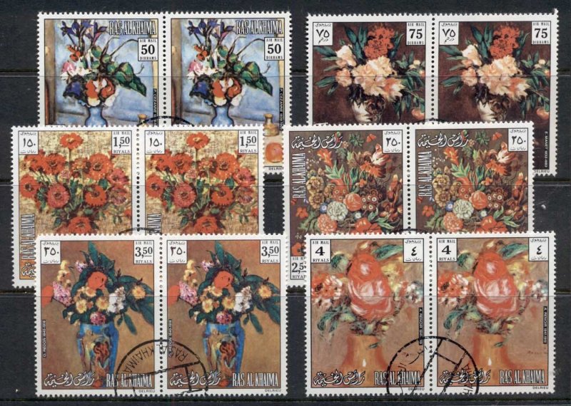 Ras Al Khaima 1972 Mi#865-870 Flowers, Paintings pr CTO