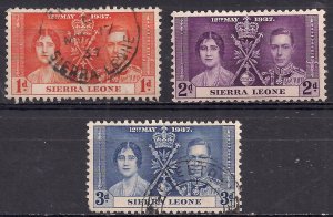 Sierra Leone 1937 KGV1 Set of Coronation Used SG 185 – 187 ( G1467 )