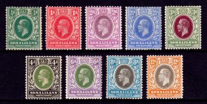 SOMALILAND — SCOTT 64/72 — 1921 KGV ISSUE, CA CROWN & SCRIPT WMK. — MH — SCV $35