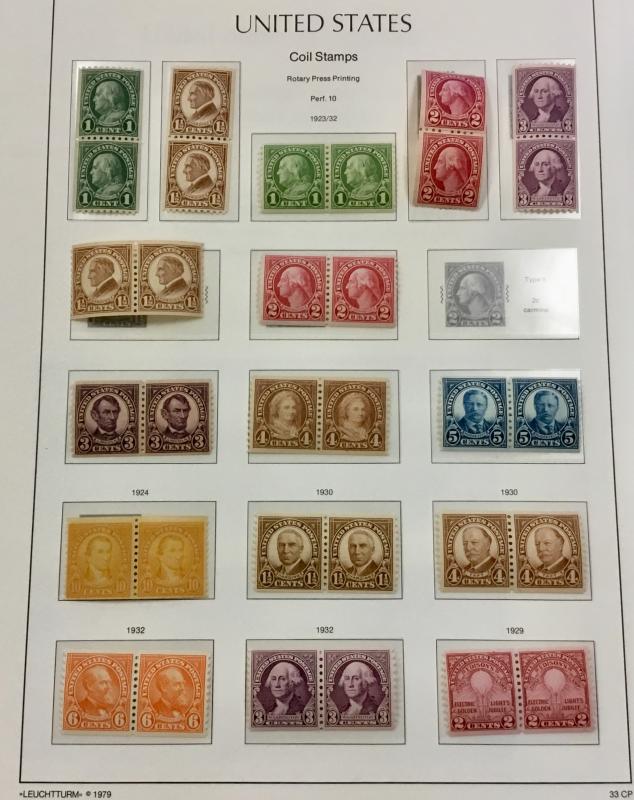 (BJ STAMPS) US  597-723  1923-1932 16 MINT NH Coil pairs