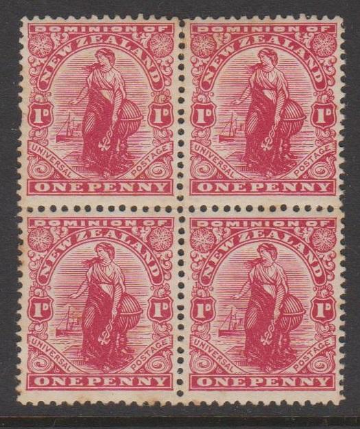 New Zealand Sc#131 MNH Block of 4 - Dramatic Offset on Back - toned