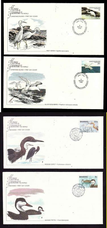 Flora & Fauna of the World #196-Birds-Heron-Egret-Ducks-four different FDCs with