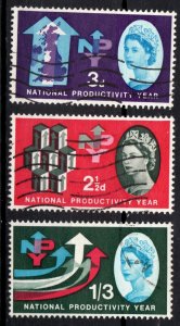 1962 Great Britain Sc #387p-89p QEII + National Productivity Year - Used Cv$19