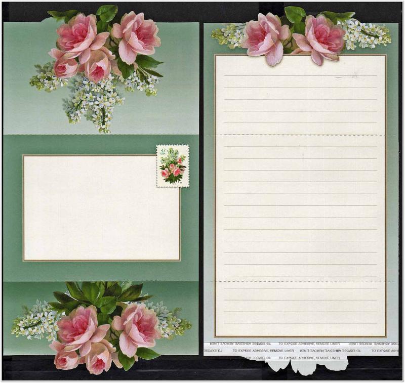 SC#UX657 37¢ White Lilacs & Pink Roses Letter Sheet (2004)