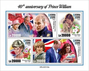 Sierra Leone - 2022 Prince William Anniversary - 4 Stamp Sheet - SRL220133a