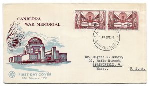 Largs North, South Australia to Massachusetts 1958 Scott 308-309 WCS Cachet FDC