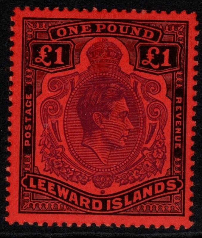 LEEWARD ISLANDS SG114c 1952 £1 VIOLET & BLACK/SCARLET p13 MTD MINT 