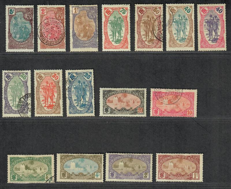 Somali Coast Sc#64-79 M+U/H/F-VF, Complete Set, 72 Thin, Cv. $207.60