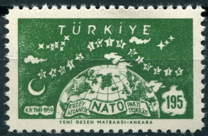 Turkey Sc#1437 MNH, 195k grn, NATO, 10th Anniversary (1959)