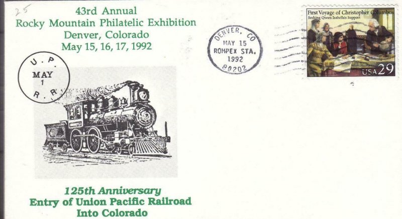 1992, 125th Anniv. Entry of Union Pacific RR into CO., Unaddressed (D8276)