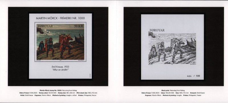 Faroe Island 2023 Martin Mörck M. Morck  Stamp no. 1000 folder MNH + black print
