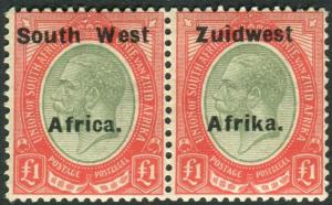 SOUTH WEST AFRICA-1926 £1 Pale Olive-Green & Red.  A lightly mounted mint Sg 40a