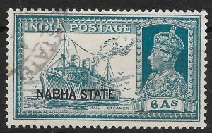 INDIA-NABHA SG86 1938 6a TURQUOISE-GREEN USED