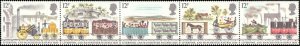 Great Britain #908a, Complete Set, Strip of 5 Folded, 1980, Trains, Never Hinged