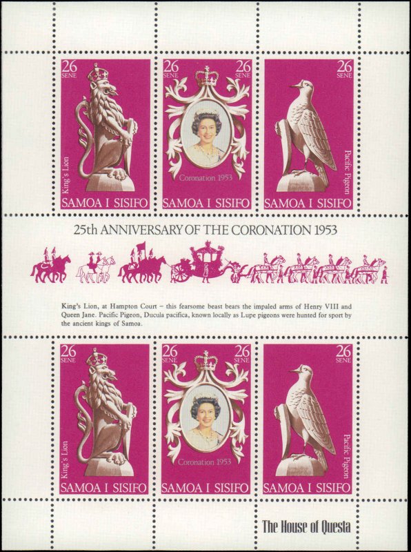 Samoa #472, Complete Set, Sht of 6, 1978, Royalty, Never Hinged