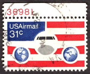 1976, US 31c, Plane, Globes & Flags, Used plate single, Sc C90