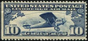 USA  SC# C10 Linberg's Spirit of St Louis 10c  Natural Straight Edge MNH