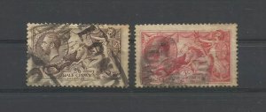 GREAT BRITAIN KGV 1918 PAIR OF BRADBURY SEAHORSES SG: 414 & 416 USED