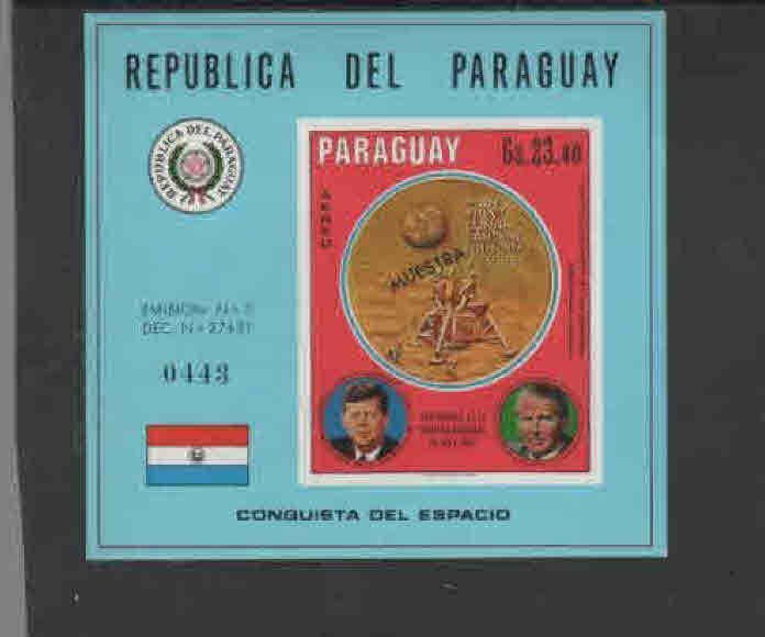 PARAGUAY #1242  1969  U.S SPACE PROGRAM     MINT VF NH O.G  S/S