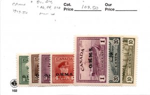 Canada, Postage Stamp, #O1-O4, O6, O8, O10 Mint LH, 1949-50 Official (AD)