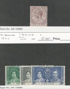 Gibraltar, Postage Stamp, #70 Mint Hinged, 104-106 LH, 1912-37, JFZ