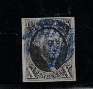 USA #2 Very Fine Used With Blue Grid Cancel **With Certificate**