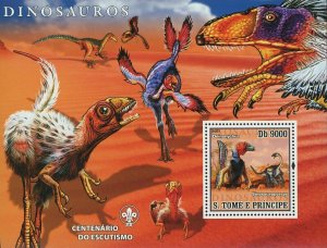 Dinosaurs Stamp Deinonychus Sinosauropteryx Extinct Animals Souvenir Sheet MNH