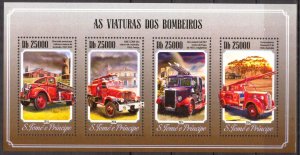 Sao Tome and Principe 2014 Fire Trucks sheet of 4 MNH