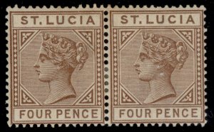 ST. LUCIA QV SG48, 4d brown, M MINT. Cat £30. PAIR