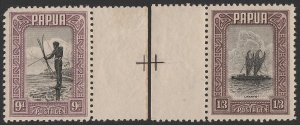 PAPUA 1932 Pictorial 9d & 1/3 marginal singles with positioning crosses. MNH **.