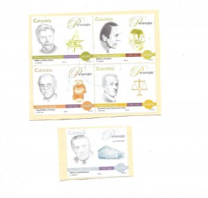 COLOMBIA 2010 FAMOUS PEOPLE OF COLOMBIA 5 VALUES FROM SHEET USED ON PAPER
