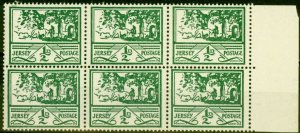 Jersey 1943 1/2d Green SG3 Fine MNH Block of 6