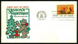 #1940 Christmas Bear and Sleigh - Jack Davis  Cachet MG