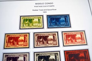 COLOR PRINTED MIDDLE CONGO 1907-1933 STAMP ALBUM PAGES (10 illustrated pages)