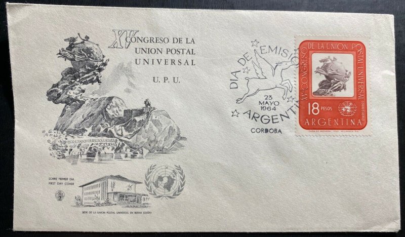 1964 Cordoba Argentina First Day Cover FDC Universal Postal Union XV 