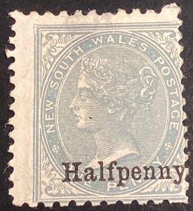 New South Wales #92 Mint 1891 Halfpenny surcharge on 1p gray