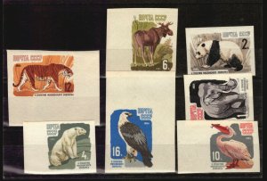 RUSSIA MNH IMPERFORATE FAUNA SET PANDA ELEPHANT TIGER PELICAN BIRD BEAR РОССИЯ