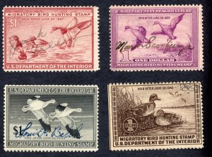 RW5, RW6, RW13 & RW14 U.S. Federal Duck Stamps – Used & Signed Lot