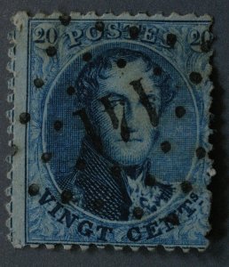 Belgium #15 VG Used Nice Blue Color Dotted Cancel with Numeral Center