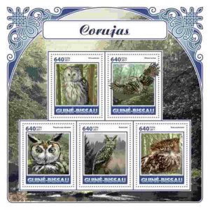 Guinea-Bissau - 2017 Owls - 5 Stamp Sheet - GB17602a