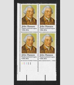 U.S. #1941 John Hanson 20c Plate Block of 4, MNH.  P#11111  LL