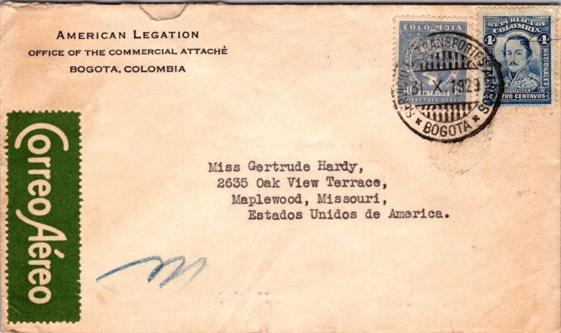 SCHALLSTAMPS COLOMBIA 1929 POSTAL HISTORY AIRMAIL COVER ADDR USA VIA SCADTA