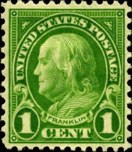 1926 1c Benjamin Franklin, Green Scott 632 Mint F/VF NH