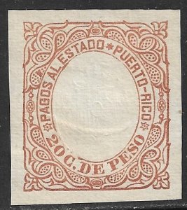 PUERTO RICO 1872-78 20c Light Brown Payments To The State Revenue Cut Square MNG