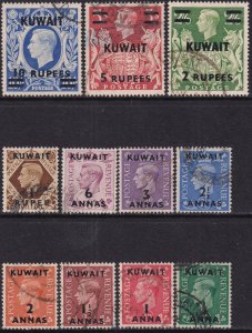 Sc# 72 / 81A Kuwait KGVI 1948 - 1949 complete surcharge used set CV $47.10