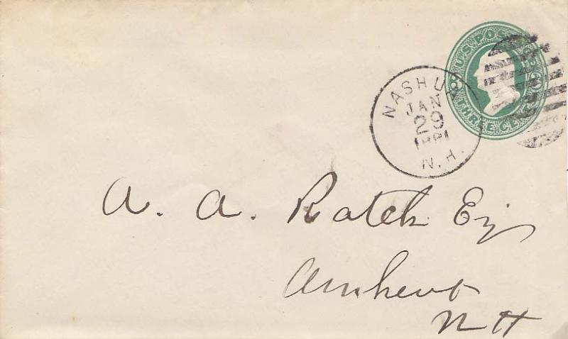 United States New Hampshire Nashua 1881 duplex  Postal Stationery Envelope.